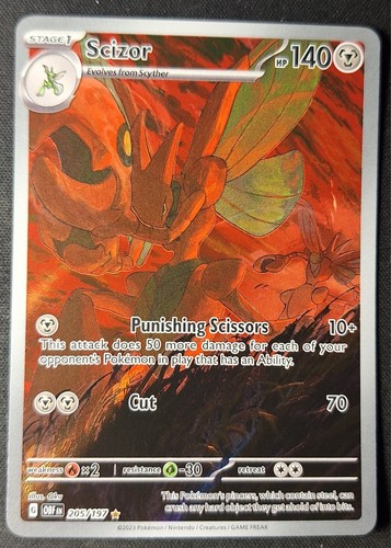 Carta Pokémon Scizor 205/197 – Llamas De Obsidiana, Rareza Ilustración Rara, Holo Foil Arte Completo