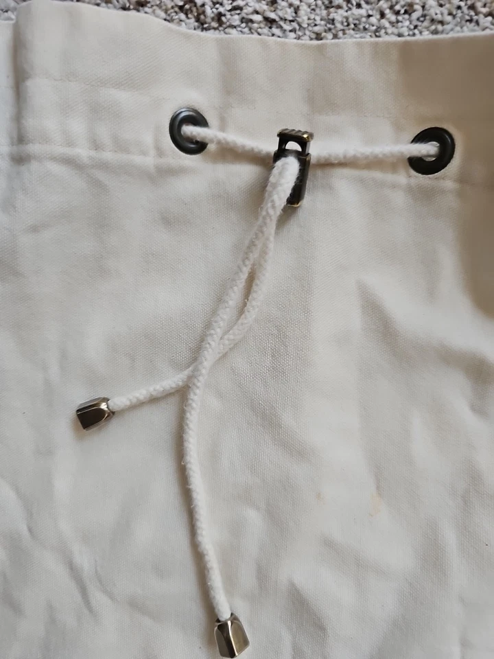 Longaberger Large Tote Bag Liner 20"x13"x5" Beige Cotton Canvas Drawstring - Image 3 of 4