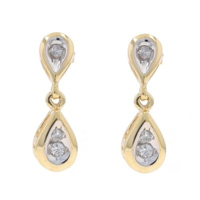 Gelbgold Diamant Ohrhänger -14k runder Brillant 0,26ctw Träne durchbohrt