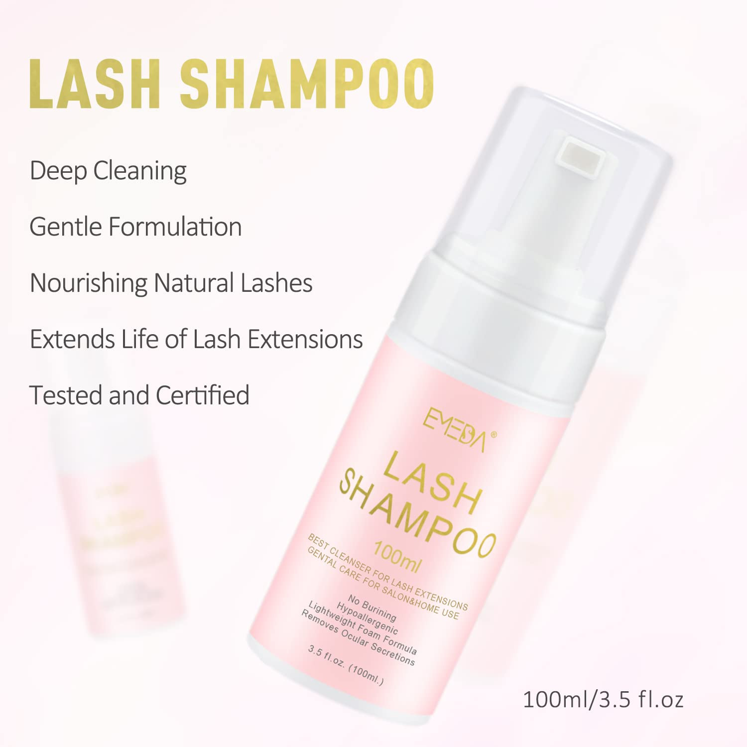 Lash Shampoo Kit - 3.38 Fl.Oz / 100Ml Gentle Foam Lash Cleanser, Oil-Free Cleani