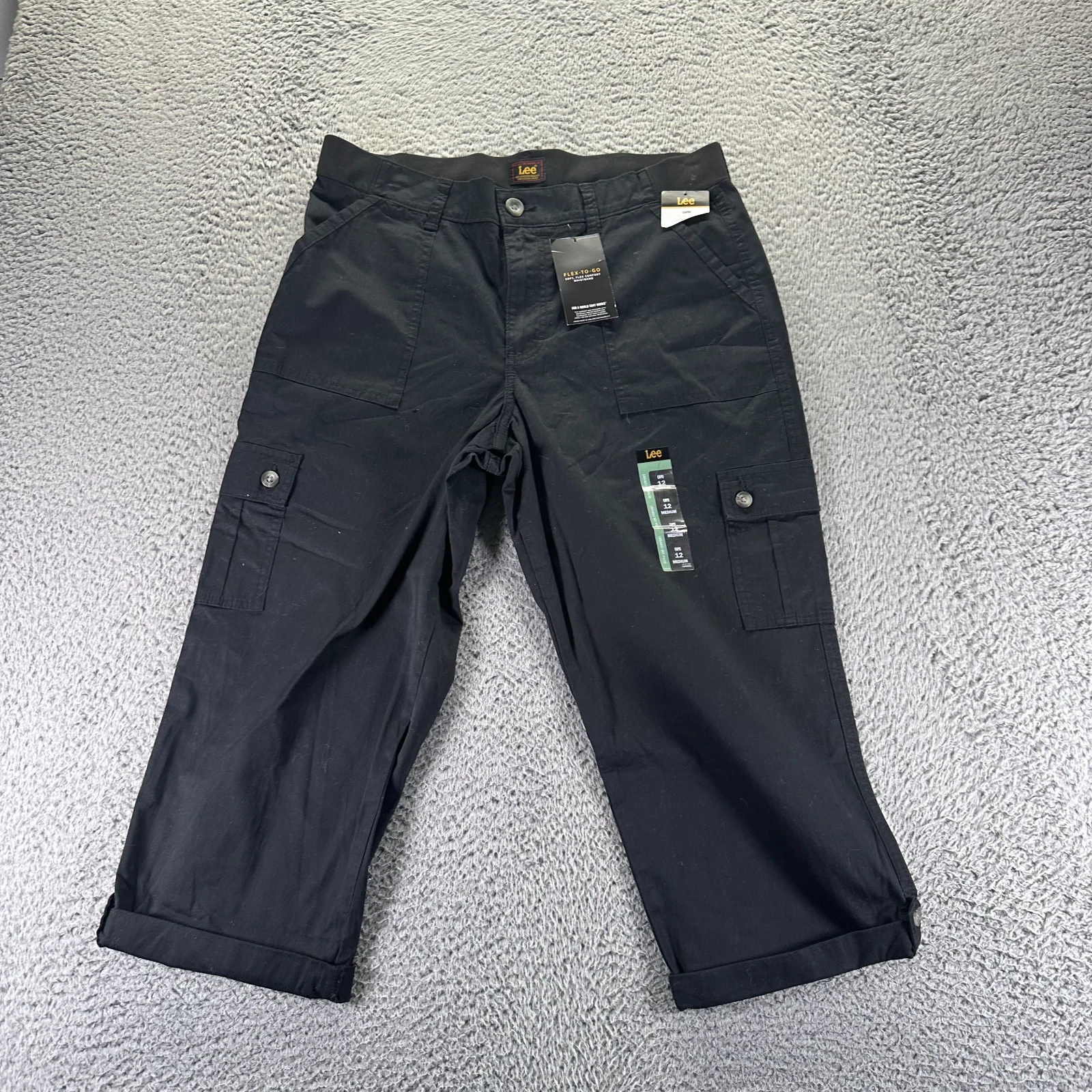 Lee Ultra Lux Comfort with Flex-to-Go Pant Womens 12 Black Cotton Capri Cargo
