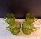 Set Of 4 Vintage Anchor Hocking Soreno Avocado Green Crinkle Coffee/ Tea Cups