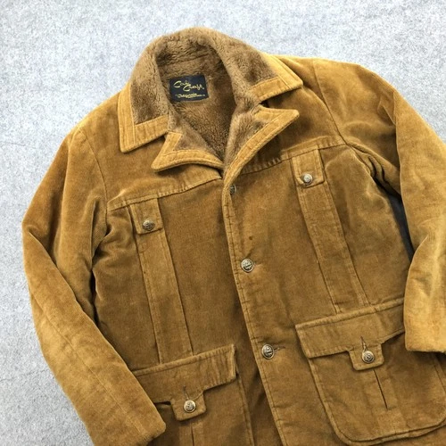 Vintage Cal Craft Coat Mens Large Brown Corduroy Faux Fur Lined Overcoat USA image 3