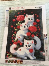 Diamond Art Painting-Kittens/Roses. Finished, Sealed And Ready To Frame 30x40 cm
