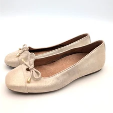 Vionic Klara Cap Toe Ballet Flats Women's Gold Metallic Leather Size US8 EU38.5 