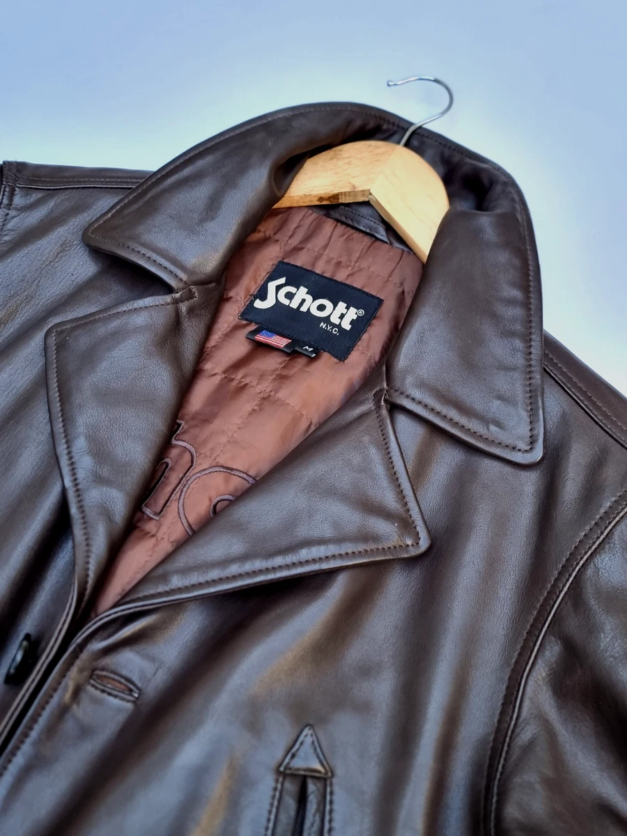Chaqueta de aviador de cuero marrón SCHOTT CUERO DE TIMÓN MEDIANA 38 excelente