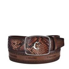 CV397PI - Cuadra chestnut brown fashion cowboy python leather belt for men