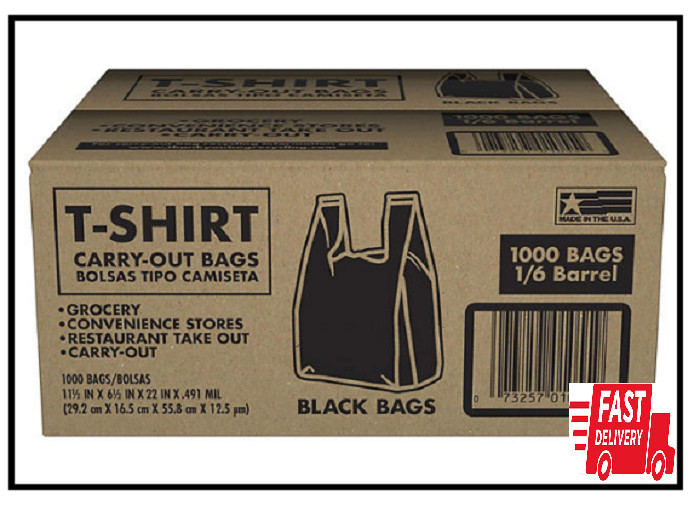 Member's Mark Black T-Shirt Carryout Bags (1,000 ct.), Size 11.5" x 6.5" x 22"