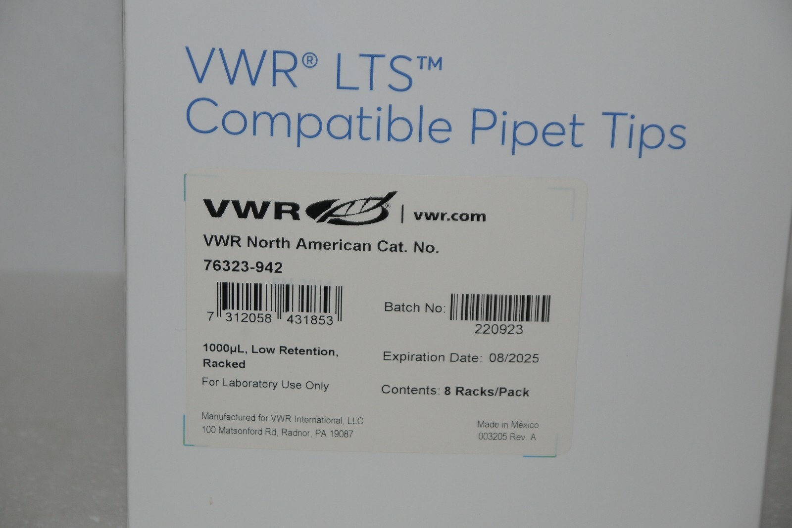 VWR 76323942 LTS Compatible Pipet Tips 8×96 Tips/Pack 1000uL Low