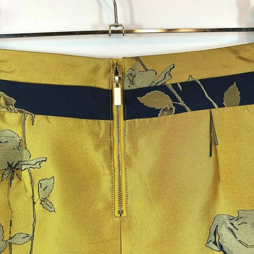 Rachel Roy Ladies 8 10 S Skirt Yellow A Line Pleated Jacquard Satin Floral Print - Picture 6 of 9