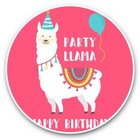 2 x Vinyl Stickers 20cm  - Pink Happy Birthday Llama Alpaca Party  #46073