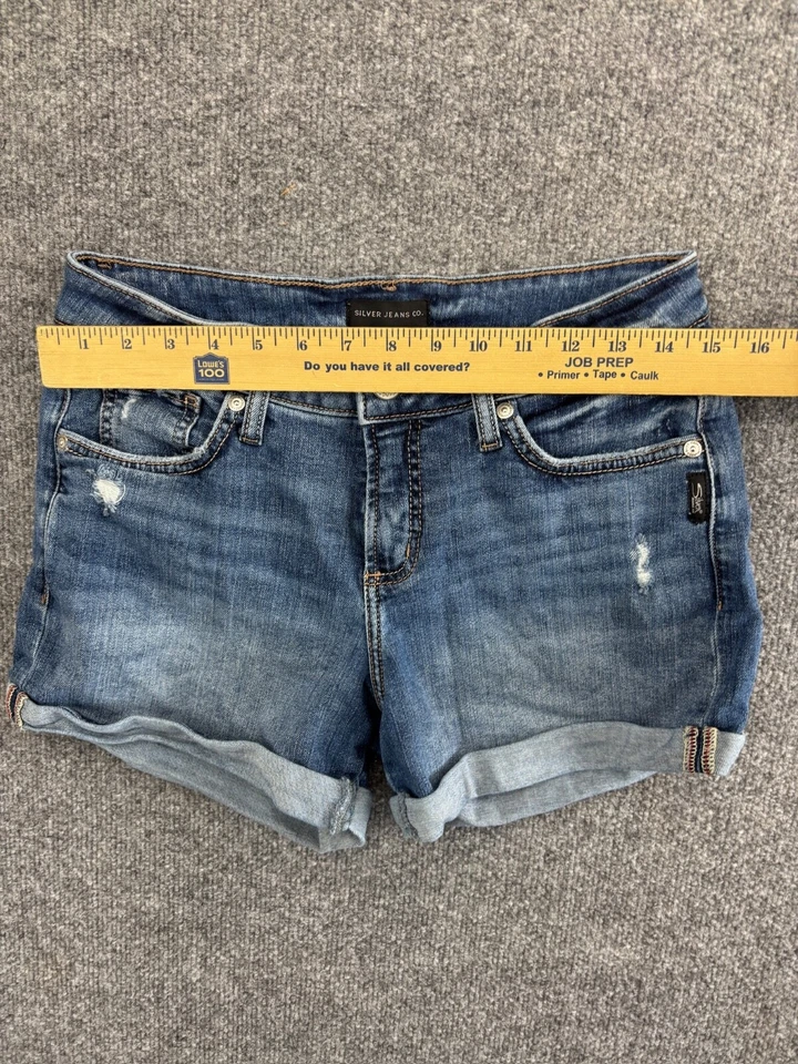 Pantalones Cortos Suki Plateados Jeans Para Mujer W25 x L4 Azul Denim Elastizados Desgastados Puños Foto 2 de 4