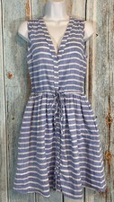 Gap Sleeveless Dress Size 0 Blue White Stripe Drawstring Waist Pockets V-neck