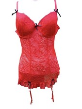 New Dreamgirl Red Lace Sheer Padded Adjustable Slip with Garter Straps XL 