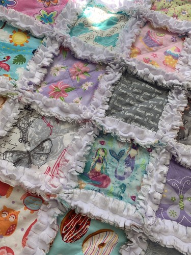 I Spy !! SWEET BABY GIRL RAG QUILT/Chenille blanket/rag quilt/baby shower gift - Picture 5 of 12