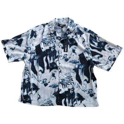 Nova Men Herren Freizeithemd  Gr M Weiß/Navy Sommerhemd  Kurzarm NEU