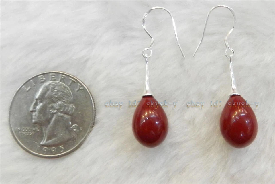 RAFFINATI ELEGANTI ORECCHINI GOGGIA CORALLO NATURALE GANCIO argento 925 sterling - Immagine 3 di 3