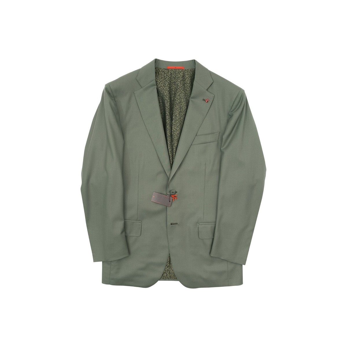 【美品】ISAIA tailored jacket green size 46 Sage Green stretch one-button Blazer with peak lapels