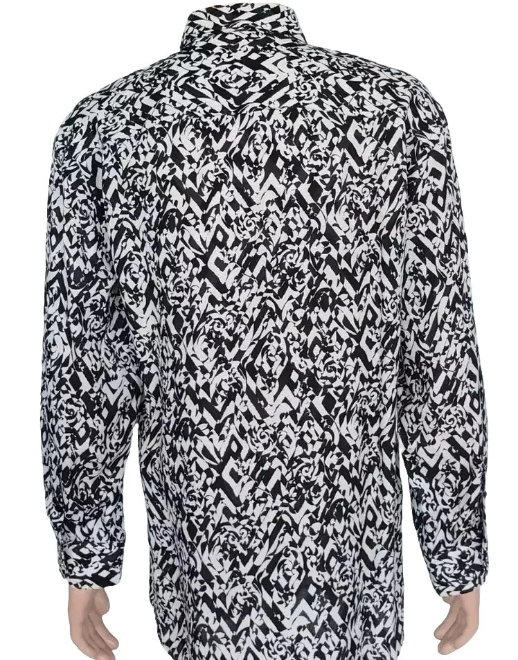 Camicia A I 2015 Look#6 Versace nero bianco con bottoni Medusa tono oro IT 50 L