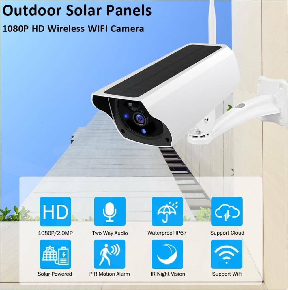 Solar WIFI 1080P HD IP Outdoor WaterProof 2MP Security CCTV Camera