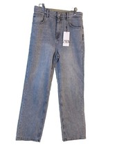 Zara Jeans Women's Size 6 30x32 Gray Light Wash Denim Wide Leg High Rise NEW