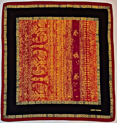 SCARF VINTAGE AUTHENTIC GERRY WEBER BURGUNDY YELLOW SILK 20'' SQUARE SMALL