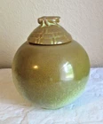 Frankoma 55 Prairie Green Footed Ball Vase Orb Sphere Round 41/2 " with bee lid