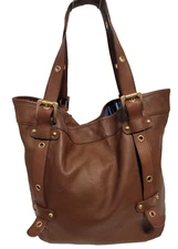 Steven-Steve Madden Large Brown Leather Sholder Bag w/ Brass Colored Hardware
