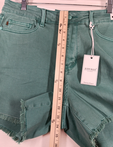 Judy Blue Shorts 1XL Kelly Green Tummy Control Garment Dyed Stretch Denim New - Picture 5 of 9