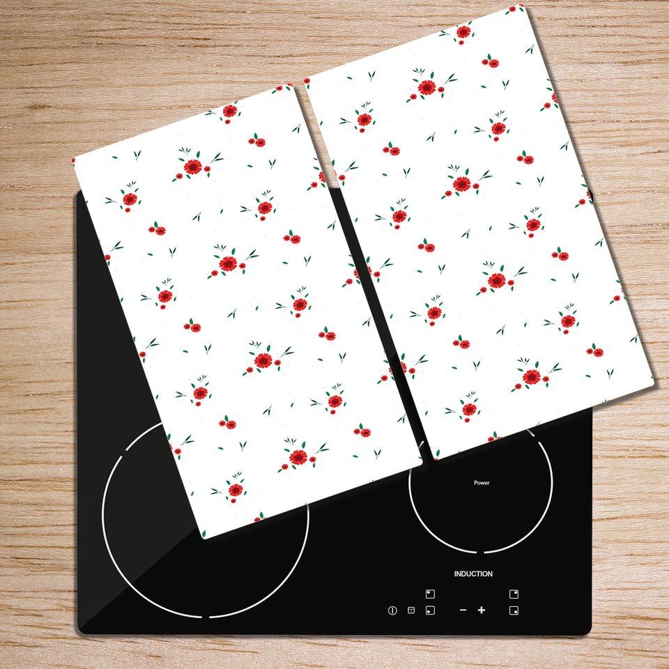 Tablero de pan de vidrio templado para encimera pequeño rojo flores rojo y blanco 2x30x52 Foto 4 de 4