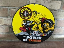 VINTAGE SIGNAL GASOLINE PORCELAIN GAS STATION PUMP SIGN 12"