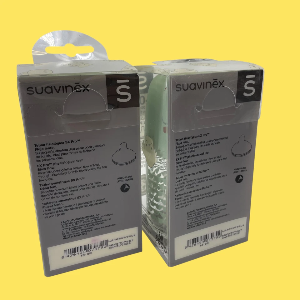 Lot of 2 Suavinex Bonhomia Glass Bottle 4oz SX PRO Silicone Nipple Mint S #4271 - Image 2 of 4
