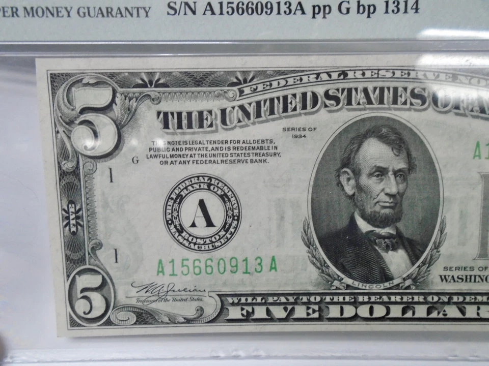 $5 1934 fr 1956-Am DGS Mule AA Block Boston PMG 64 LIGHT GREEN SEAL Rare Note - Image 4 of 4