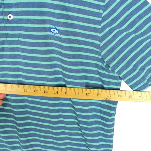 Southern Tide Polo Shirt Mens Medium Blue Striped Pima Cotton Blend Performance - Picture 10 of 11