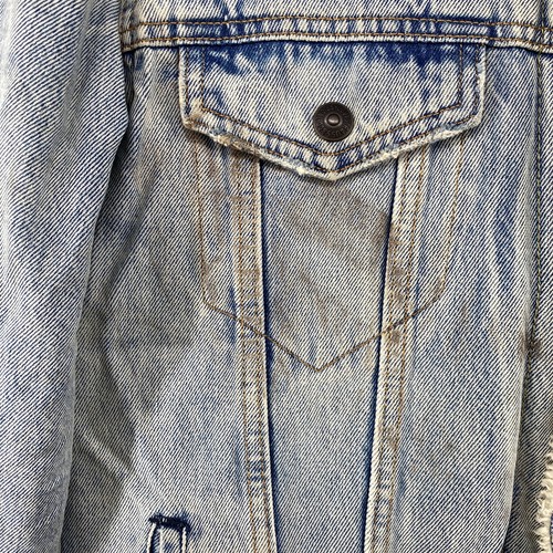 LEVIS Jacket Men M Premium Sherpa Trucker Denim Faux Fur Lined Light Washed Blue - Picture 13 of 21