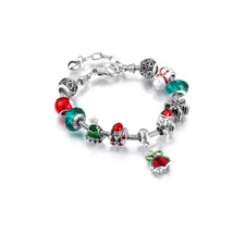 18K White Gold Plated Christmas Crystal CZ Charm Bracelet - Swarovski Elements 