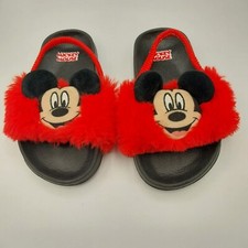 Disney Mickey Mouse Kids Slippers Size 7/8 Plush with Rubber Soles