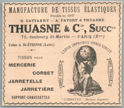 1916 THUASME CATTAERT FAVORY ELASTIC FABRICS PARIS HABERDASHERY CORSET ADVERTISING