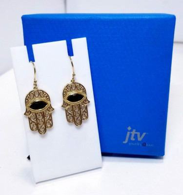  Global Destinations braune Rauchquarz 18k Gold über Silber Hamsa Hand Ohrringe