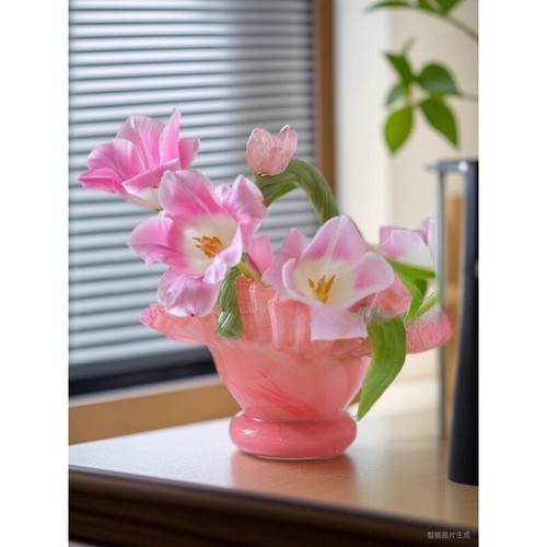 Ménage rose vert couleur mixte pot vase verre arrangement floral décoration - Photo 2/24