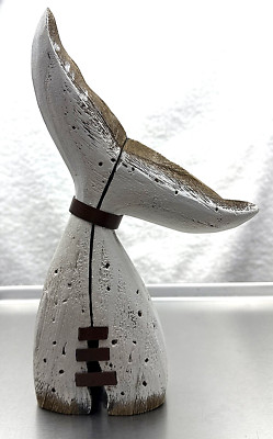 Clayre & Eef Wooden Whale Tail 10  Rustic Nautical Fish Statue Coastal Decor