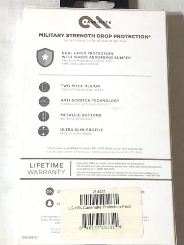 Autentico Case-Mate Custodia Resistente Vetro Protezione Schermo Pack per LG K8s - Trasparente - Foto 2 di 2