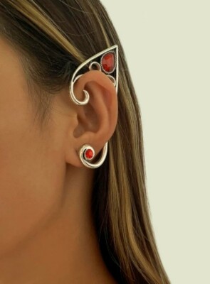 Alloy Hollow Red Gems Ear Cuff Left Ear Clip Earring Non Pirceing