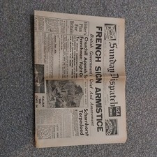 Vintage / Reproduction Newspaper      Sunday Dispatch   23rd June 1940 