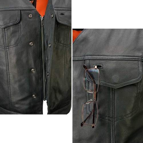 Milwaukee Leather MLM3504 Men's Black Premium Goat Leather Motorcycle Rider Vest - Picture 2 of 10