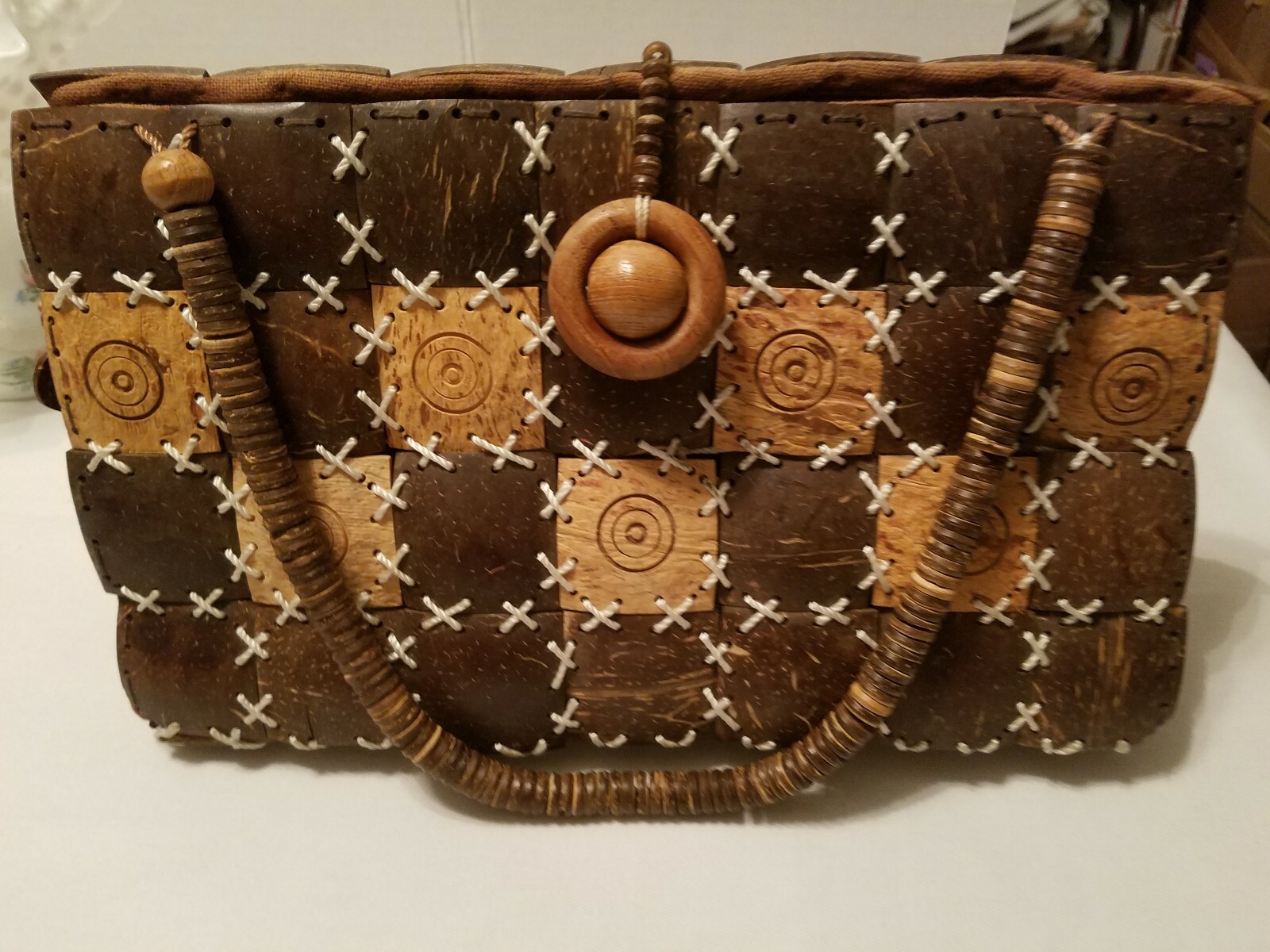 Handmade Coconut Shell Handbag Patchwork Purse Br… - image 2