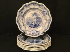 Antique Elkin Knight & Bridgwood Canton Views Dinner Plates