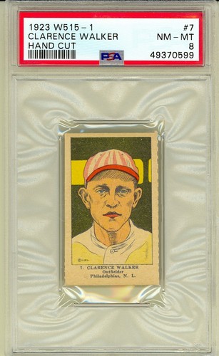 1923 W515-1 Clarence Walker Philadelphia Phillies Hand Cut Strip Card PSA 8 NMMT