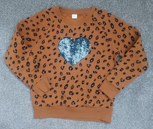Girls Next Sweatshirt/Jumper Age 10 Animal Print Sequin Heart