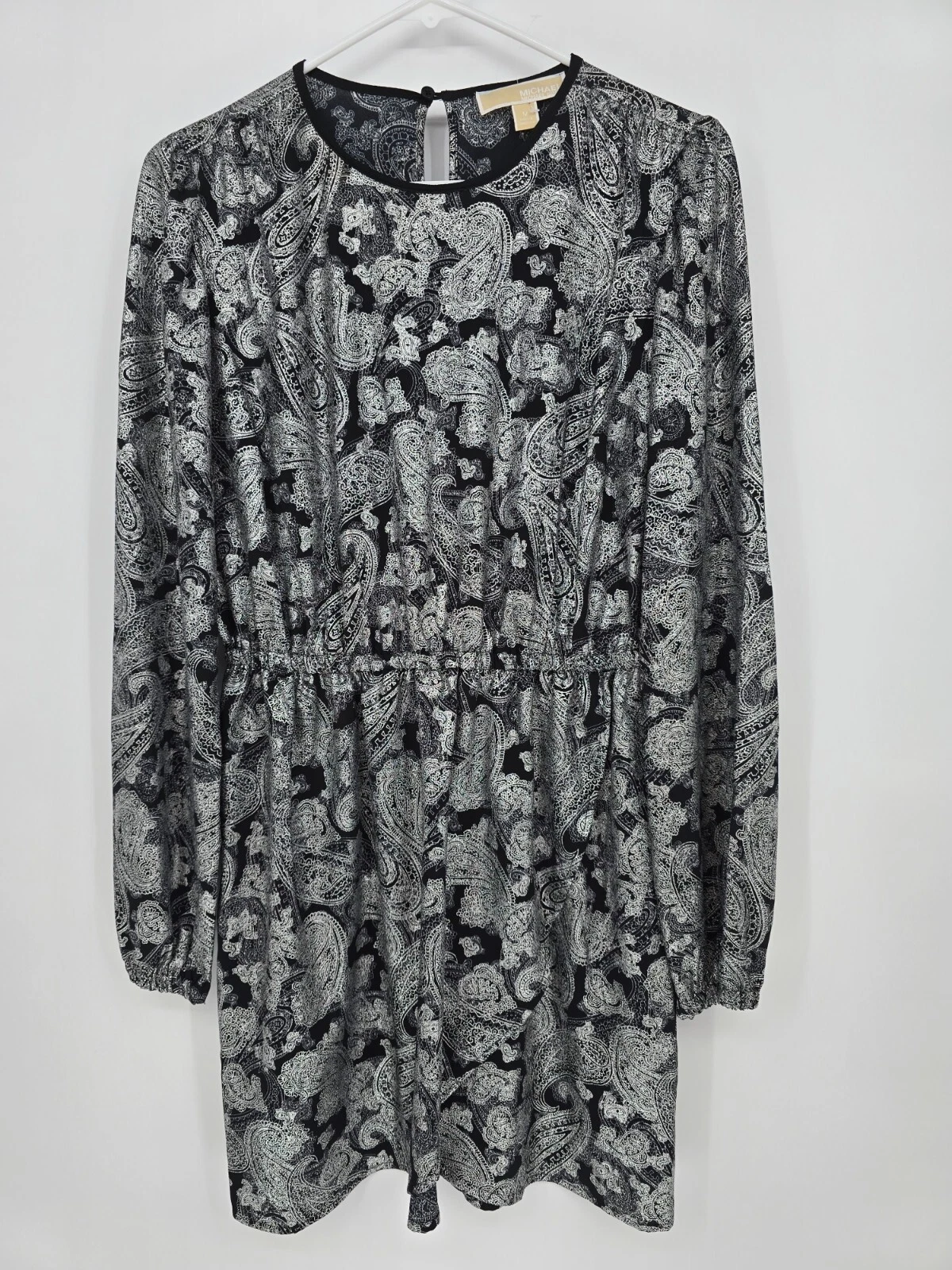 Abito medio Michael Kors foil paisley manica lunga balza paisley nuovo senza etichette